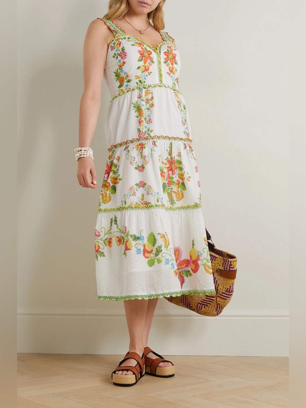 NWT Farm Rio Mixed Tropical Romance Embroidered Midi Dress XL - Picture 5 of 5